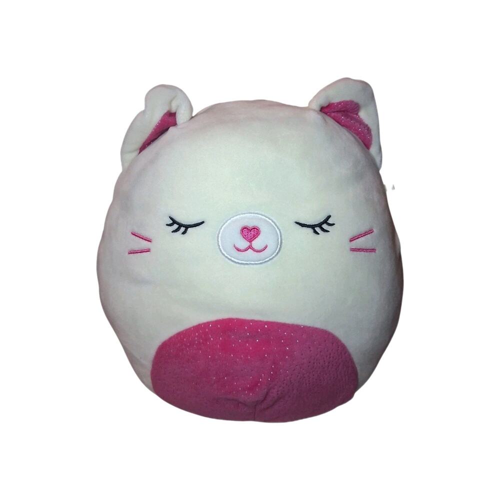 Squishmallows Carmen the Cream Cat Kitty 8” Plush Soft Pink White Plushy Sparkle